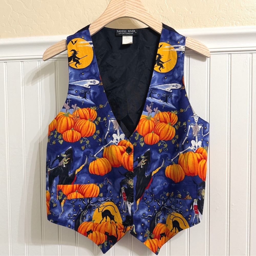 Saddle River Sportswear Vintage Halloween Starry Night Vest, Blue Orange, S